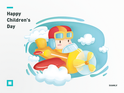 Dream of Pilot day，sky illustration，pilot，childrens