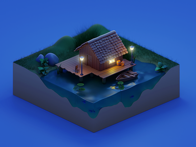 Lake House 3d blender design illustration isometric minimal