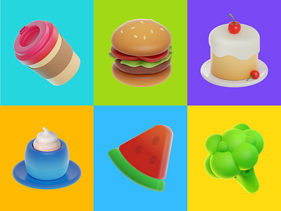 Food Icons 3d blender design iconography minimal