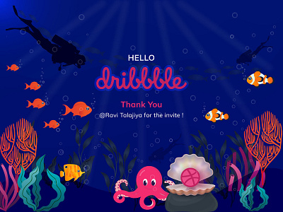 Hello Dribbble! blue design first shot fish graphicsdesign hello dribbble! pearl sea sea diver underwater