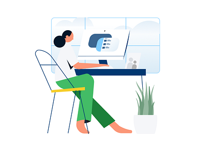WFH animation character computers design illustration illustrator minimal plant workfromhome workspace