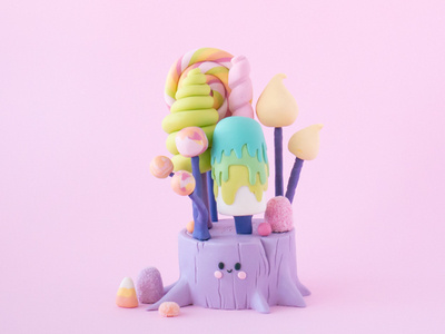 Kawaii Edible Candy Forest 3d art cake cakery candy character design chocolate cute art cute design cute illustration edible edible art food food art forest illustration modelling modelling clay pastel colors sculpture tree