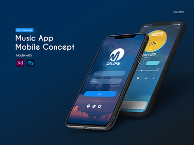 Music App Concept adobe xd app casestudy color design flat minimal music music player photoshop ui ui design uiux ux web website