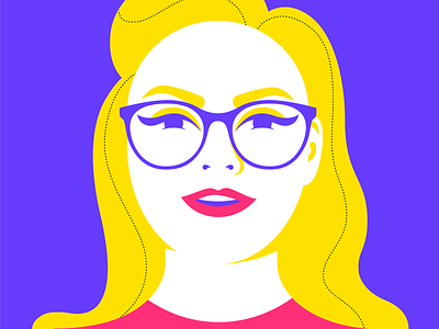 Self portrait blonde bright girl glasses negative space portrait primary colors red lips self portrait