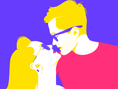 <3 blonde kiss love negative space primary colors red lips romance