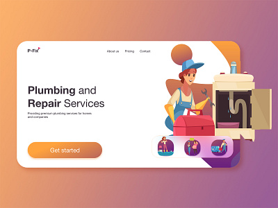 Plumbing services brand design color illustration landing page plumber plumbing ui uiux website