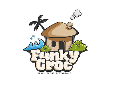 Funky Croc beach bush croc design funky hut kitchen logo palm restaurant shack waves