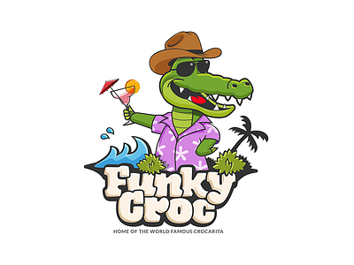 Funky Croc beach branding croc design funky logo palm restaurant sand water