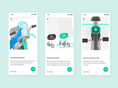 Bike Share App Onboarding after effect animation app design beryl bike bike share green illustration locking onboarding parking ui unlocking