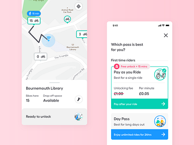 Map and Passes UI Update app design beryl bike share cards directions illustration map passes promotion ui