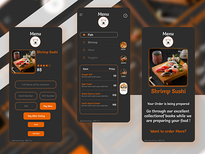 Sushi Shop (In House Ordering App for Restaurants) app app ui appdesign art branding figma illustration inkscape logo ui ux vector web webdesign
