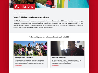 Northeastern CAMD - Admissions Overview admissions black camd college design graduate northeastern overview red ui uiux undergraduate university ux white