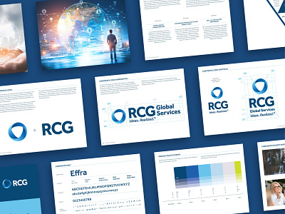 RCG Global Services Brand Guide blue brand brand guide branding color design green guide logo standards manual type typography white