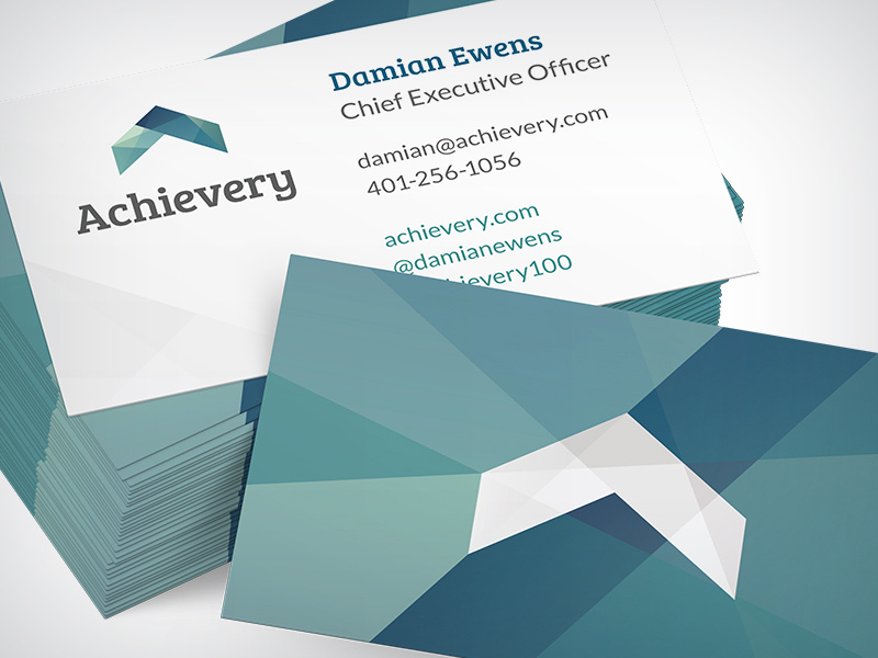 Achievery Business Card achievery blue branding green layers logo business card identity double-sided