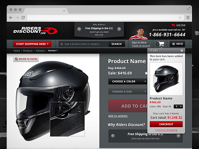 Riders Discount Website - Add to Cart black dropdown ecommerce gray helmet red riders discount shopping cart ux web website