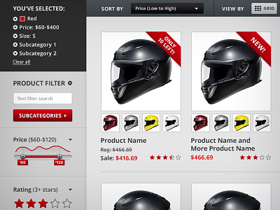 Riders Discount website - Product Page black discount ecommerce filters gray grid helmet red riders ux web website