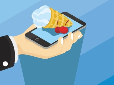 Concept of buying ice cream with a smartphone
