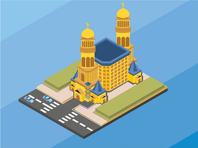 isometric Catholic golden church, vector illustration