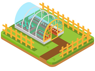 Isometric greenhouse with glass walls - Illustration Vector