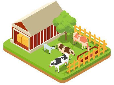 Composition of agriculture is regulated isometric with livestock farm animal illustration isometric isometric design vector