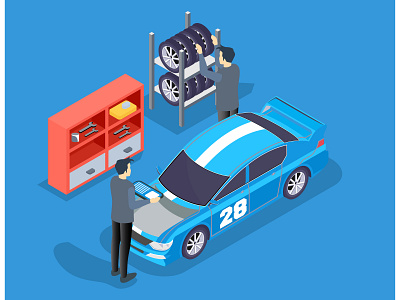 Isometric auto service car diagnostics and repair center, Vector