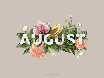 August botanical digital illustration type