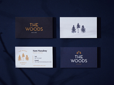 The Woods brand creation branding business card collateral design identity illustration logo maine typography