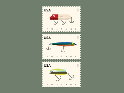 Fishing Lure US Postage Stamps fishinglures fromthefieldnotes gradients inaset onthehook outdoors series stamps type uspostage