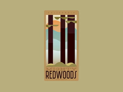 California Mighty Redwoods california classic colors departmentoftransportation fromthefieldnotes gradients map mightyredwoods shapes travel type