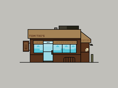 TOM TIKI'S - Restaurant branddev buildingvectors colors cornerpub fromthefieldnotes goodbrew goodfood inthecity overlays shapes tomtikis type