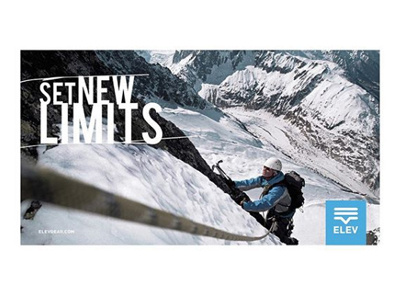 Set New Limits Ad // ELEV Gear Brand ad adventure climbinggear elev elevgear fromthefieldnotes highelevation magazine outdoors printad