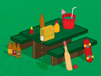 Party on! backyard bbq beers bench bucket punch cricket goon green mates skate