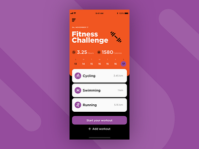 UI Daily, #041 – Workout Tracker app dailyui design fitness fitness app sport sport app ui uidaily ux workout tracker