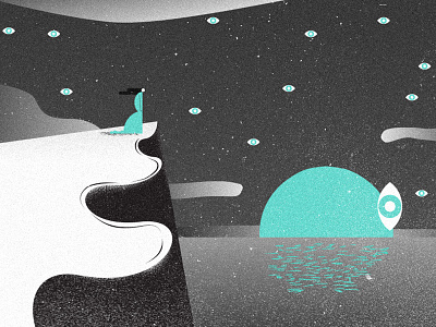 Staring at the night beach cliff design graphic illustration illustrator minimal moon night