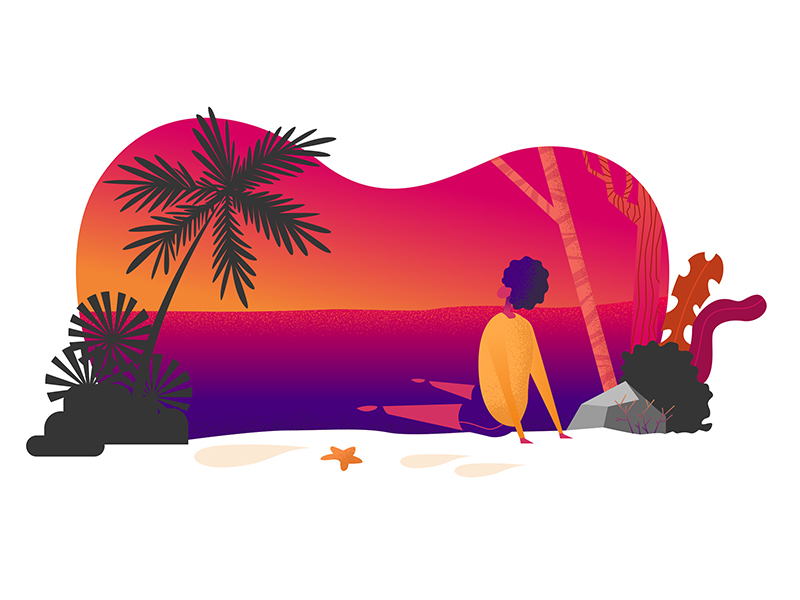 I'll see the light tonight beach character design graphic illustration minimal romance sea vacations