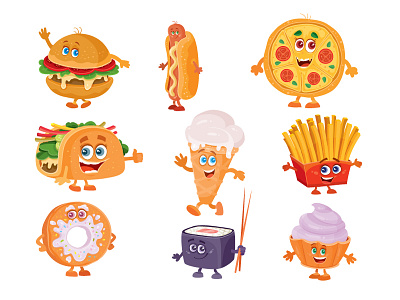 Fast food art character concept design flat icon illustration illustrator set vector