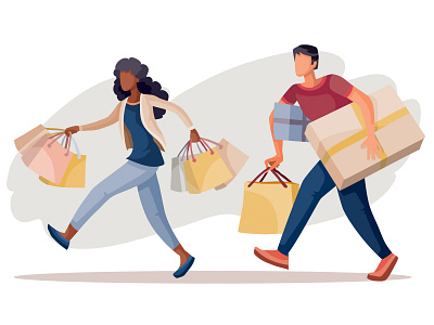 shopaholics art character concept design flat illustration illustrator people shopping vector