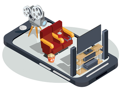 mobile cinema art business cinema concept design illustration illustrator infographics isometric mobile vector