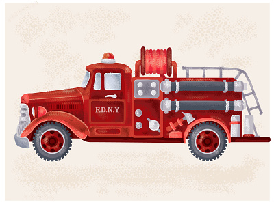 Vintage fire truck art car fire truck flat illustration illustrator poster print retro truck vector vintage