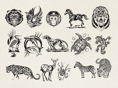 Animals animals branding design illustration ink kit logo print set tattoo vector