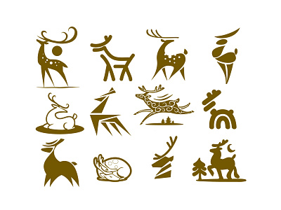 Deer animal branding concept deep flat holiday illustrator logo vector