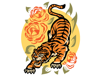 Tiger and Roses animal art branding concept design illustration illustrator logo tattoo tiger vector
