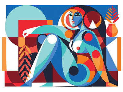 Dreaming woman art character concept design digital mural geometric illustration illustrator vector