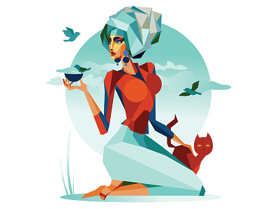 Lady with cat art character concept cubism design geometric art graphic design illustration illustrator vector