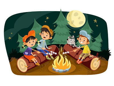 Camping camping character flat illustration summer vacation vector