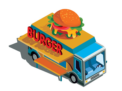 Burger car burger car food icon illustration isometric vector