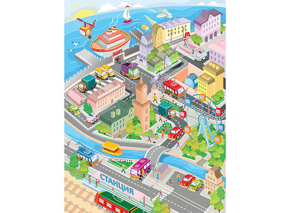 Isometric city car city isometric panorama poster transport vector