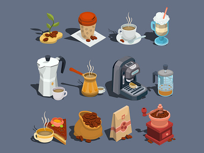 Set Coffee Icons art business coffee design food grain icon icons illustration infographics isometric miniature set vector