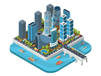 Isometric City architecture art building car city concept design illustration illustrator infographics isometric metropolis skyscraper vector