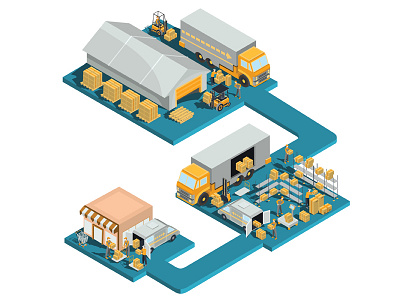 Logistics art business car concept delivery design goods illustration illustrator infographics isometric logistics manager route sale vector warehouse